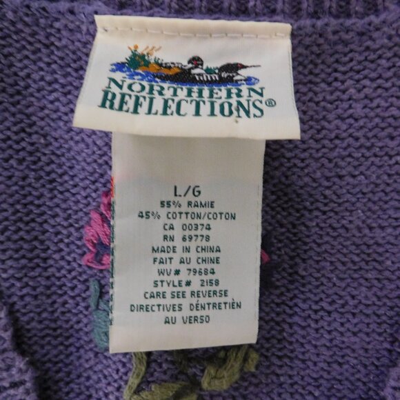 Vtg Northern Reflections Sweater Vest Embroidered Floral Purple Grannycore Large - Picture 4 of 6